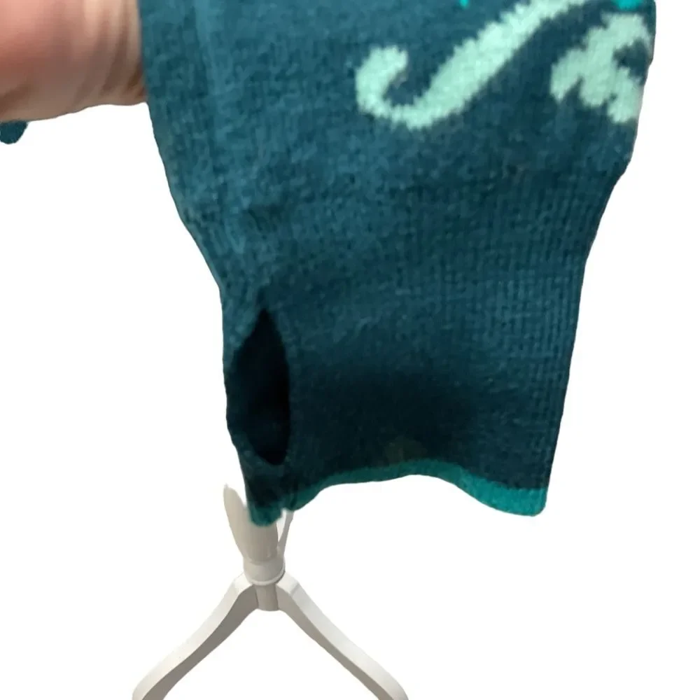 Athleta 1/4 Zip Floral‎ Knit Pullover Sweater Blue Green Thumbholes Size S Cozy